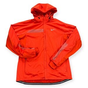 Nike Dri-Fit Track Jacket Women's‎ Large Neon Orange Full Zip Hooded Windbreaker